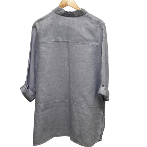 TAHARI 100% Linen Longline Button Down Tunic Shirt Long Sleeve Size L - Picture 2 of 7